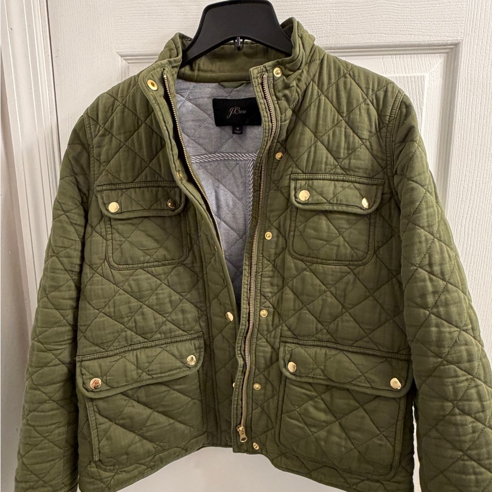 J. Crew Women’s Quilted Downtown Field Jacket in Green Olive - Picture 2 of 5